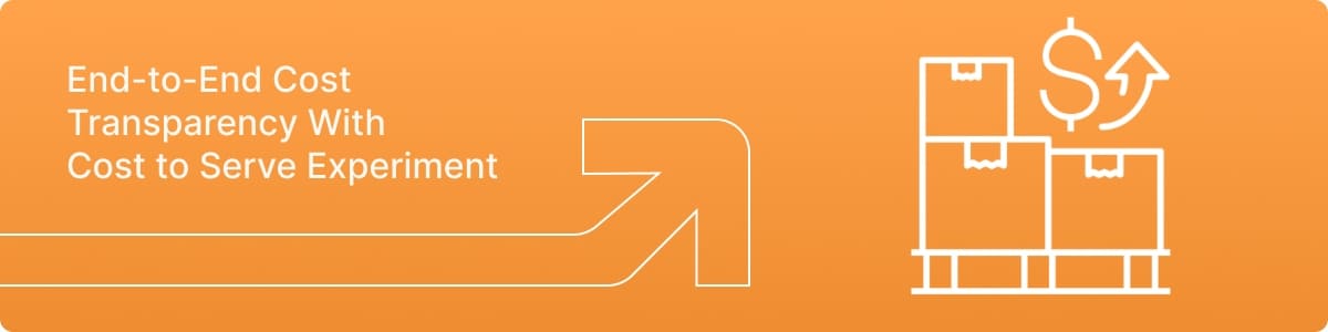 Delivery boxes with a dollar sign and text illustrating an end-to-end cost transparency