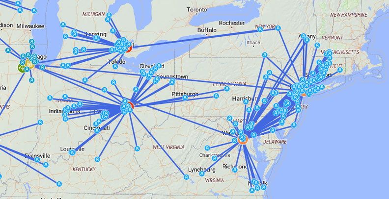 anyLogistix model of a supply chain in the Northeastern USA: solution