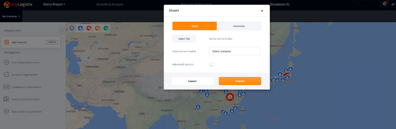 Dragging and dropping scenarios to import them in anyLogistix 3.0