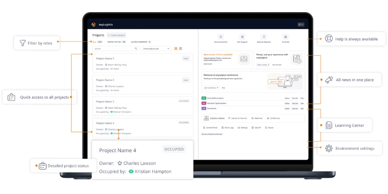 The new welcome page in anyLogistix