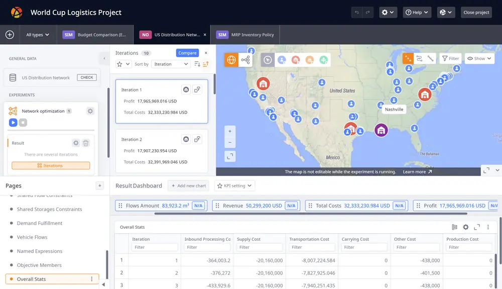 Network optimization experiment in anyLogistix supply chain software